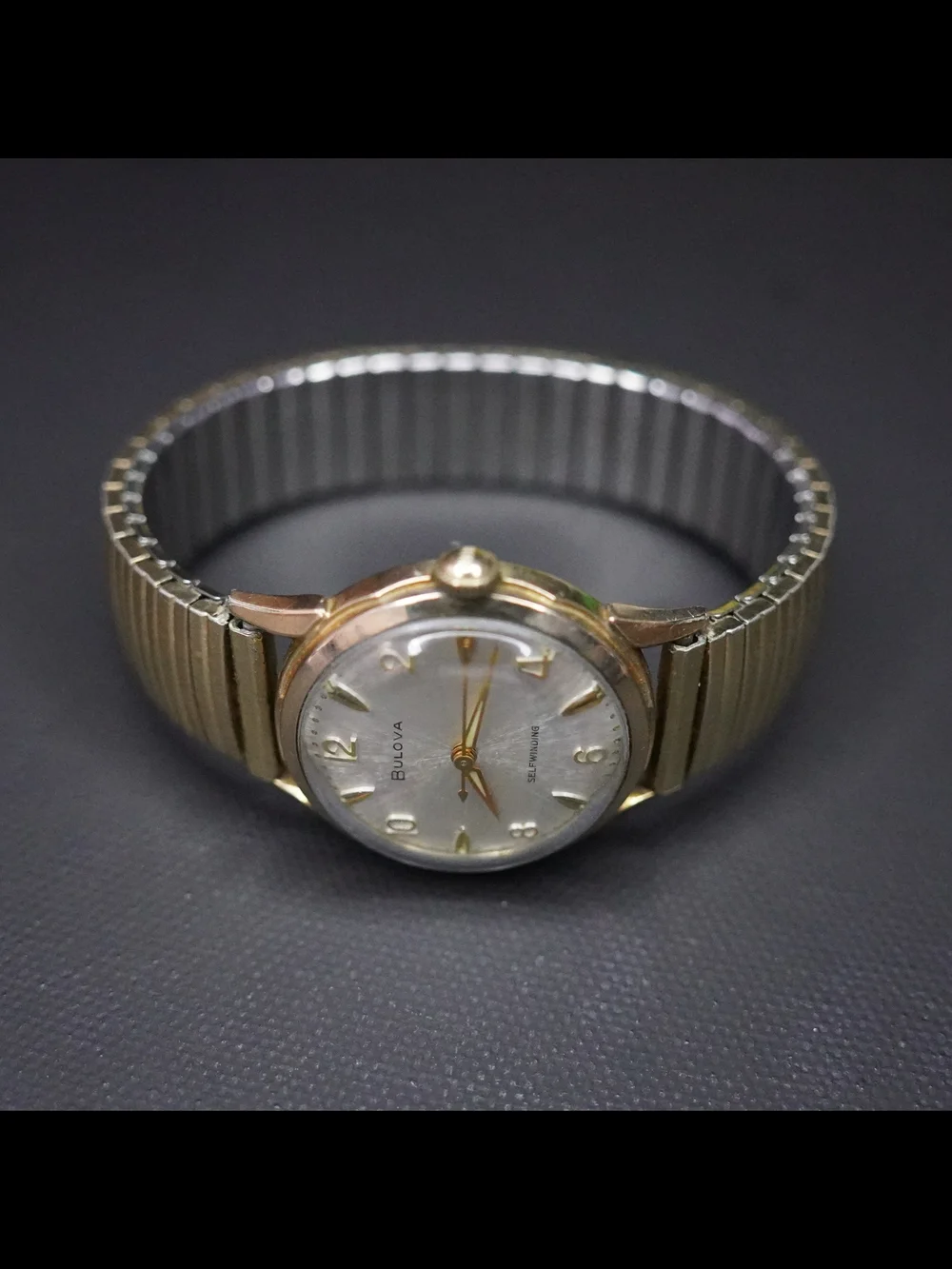 Vintage Bulova 1960s 10K RGP Self Winding 31mm Gold Tone Silver Dial Men's Watch
